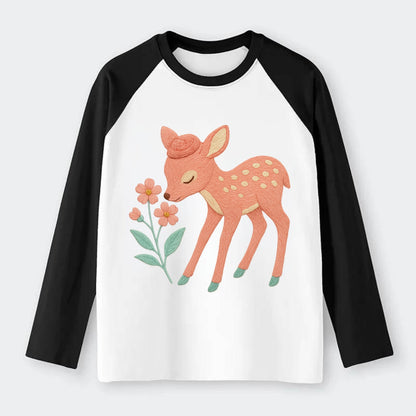 Coral Fawn - Raglan Long Sleeve T-Shirt - Black