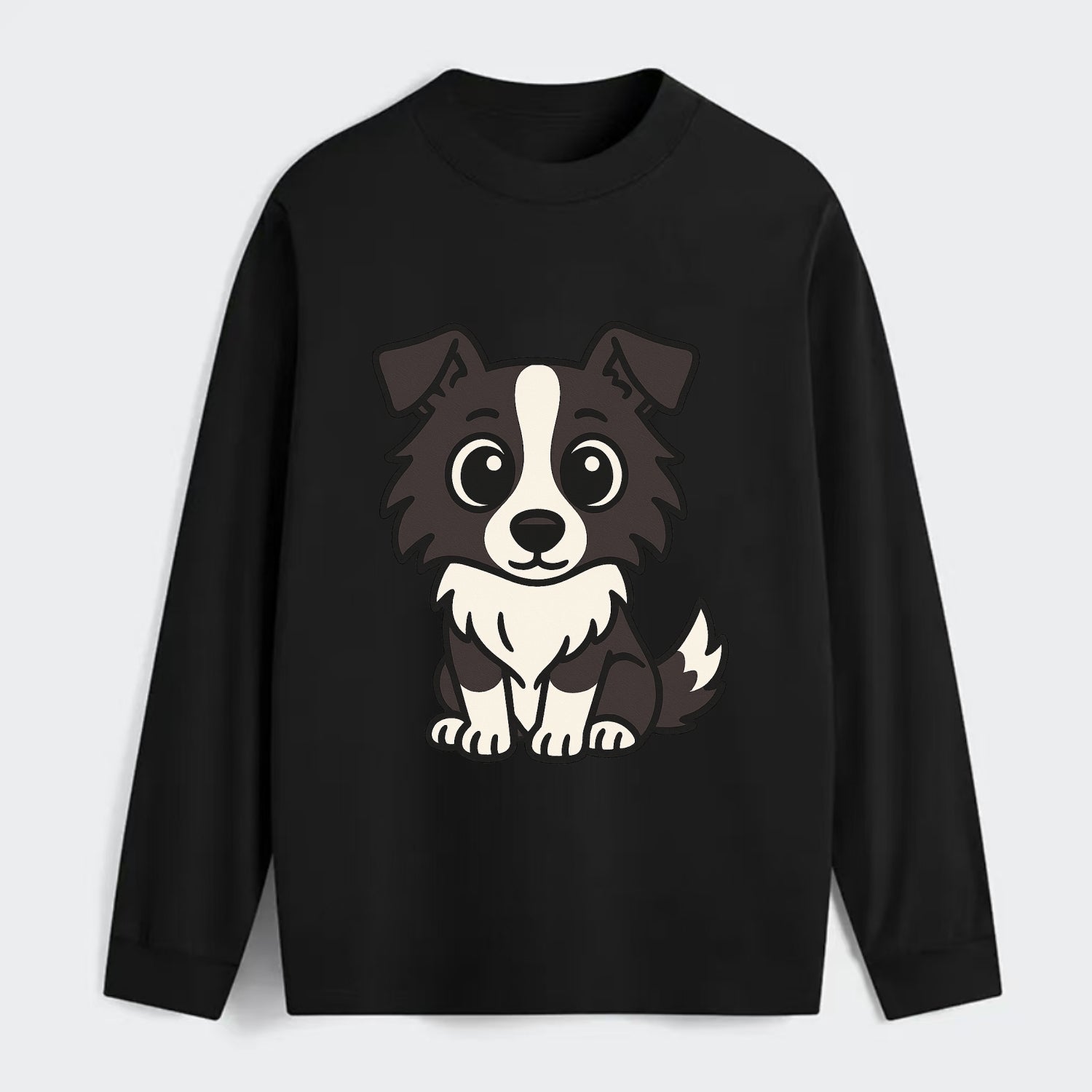 Border Collie - Intense stare sitting pose - Classic Long Sleeve Shirt - Black
