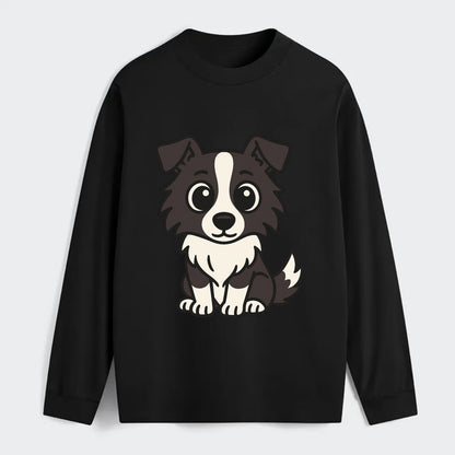 Border Collie - Intense stare sitting pose - Classic Long Sleeve Shirt - Black
