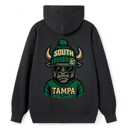 Tampa Bull wearing South Florida beanie with USF patch - Classic Pullover Hoodie - Black
