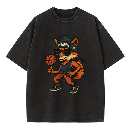 Washington Fox wearing Wizards beanie with capitol patch and wayfarer sunglasses - Vintage T-shirt - Black
