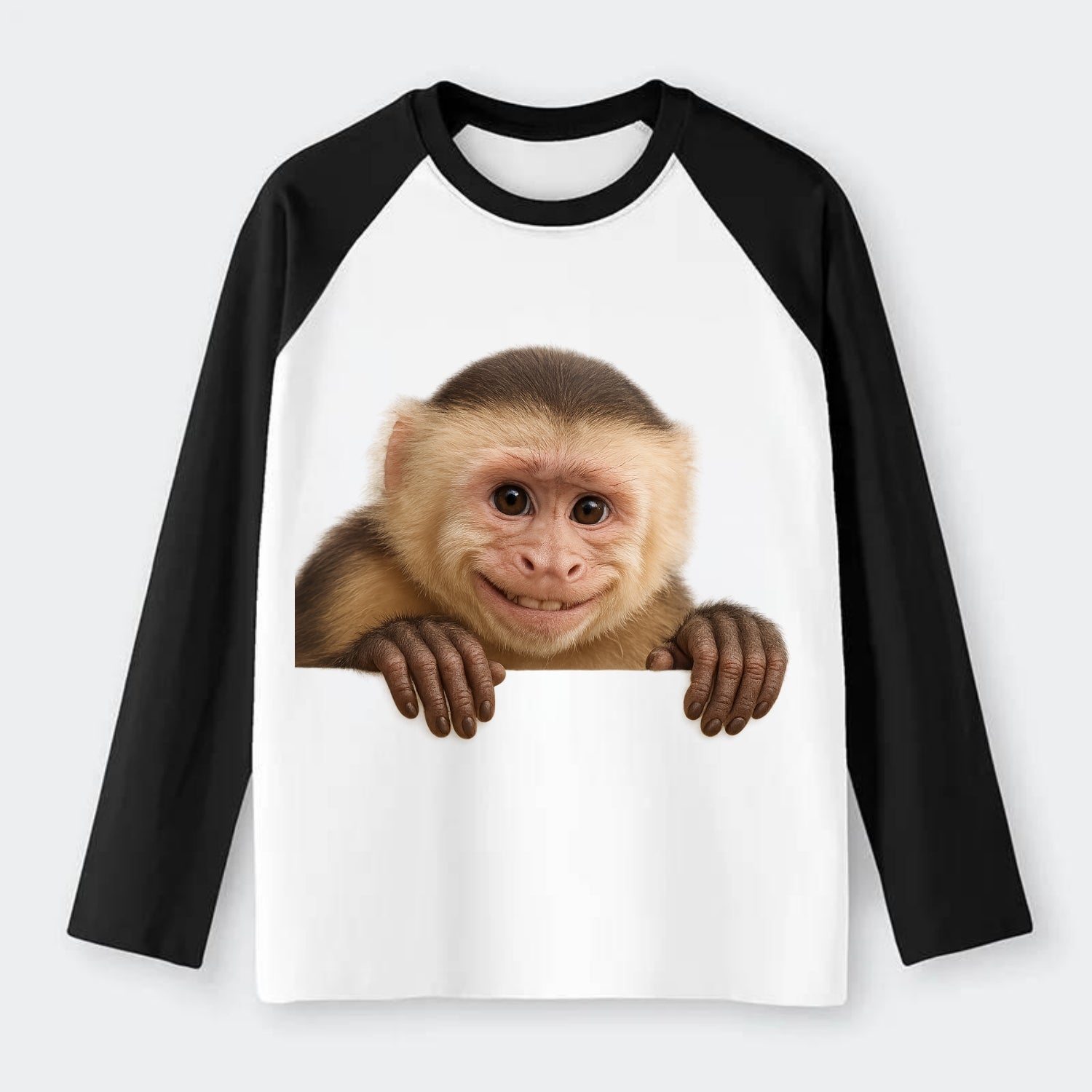 Capuchin Monkey  - Raglan Long Sleeve T-Shirt - Black