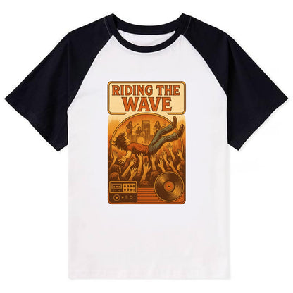 Crowd surfing at packed concert - "Riding the Wave" - concert energy - Contrast Raglan T-shirt - Black