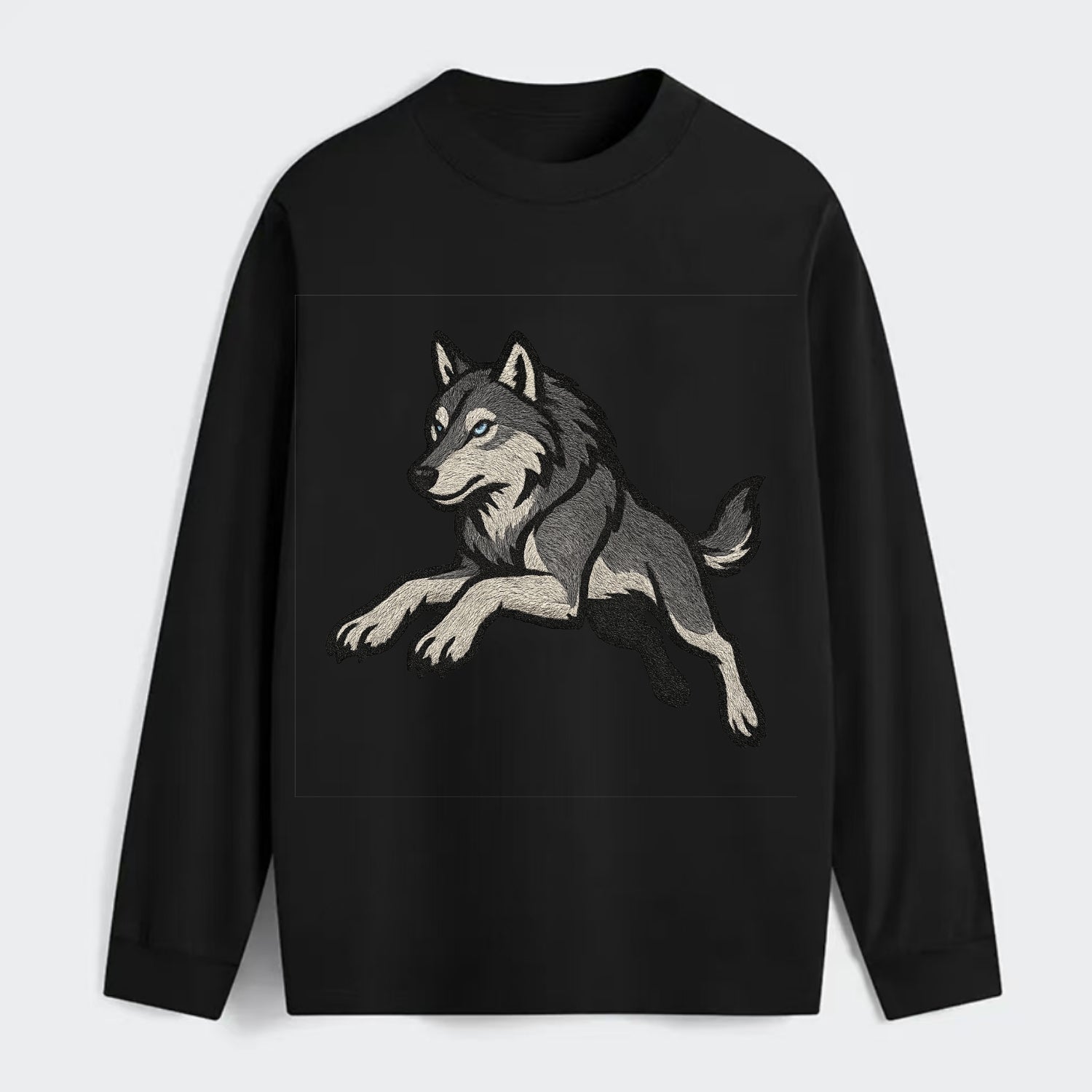 Wolf Leaping Action  - Classic Long Sleeve Shirt - Black