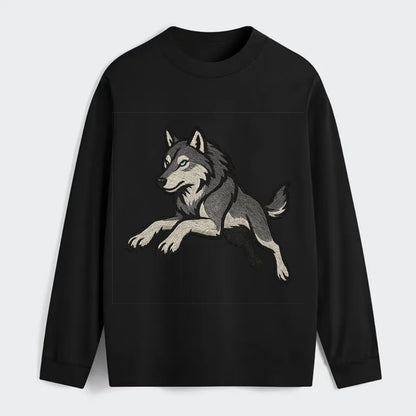 Wolf Leaping Action  - Classic Long Sleeve Shirt - Black