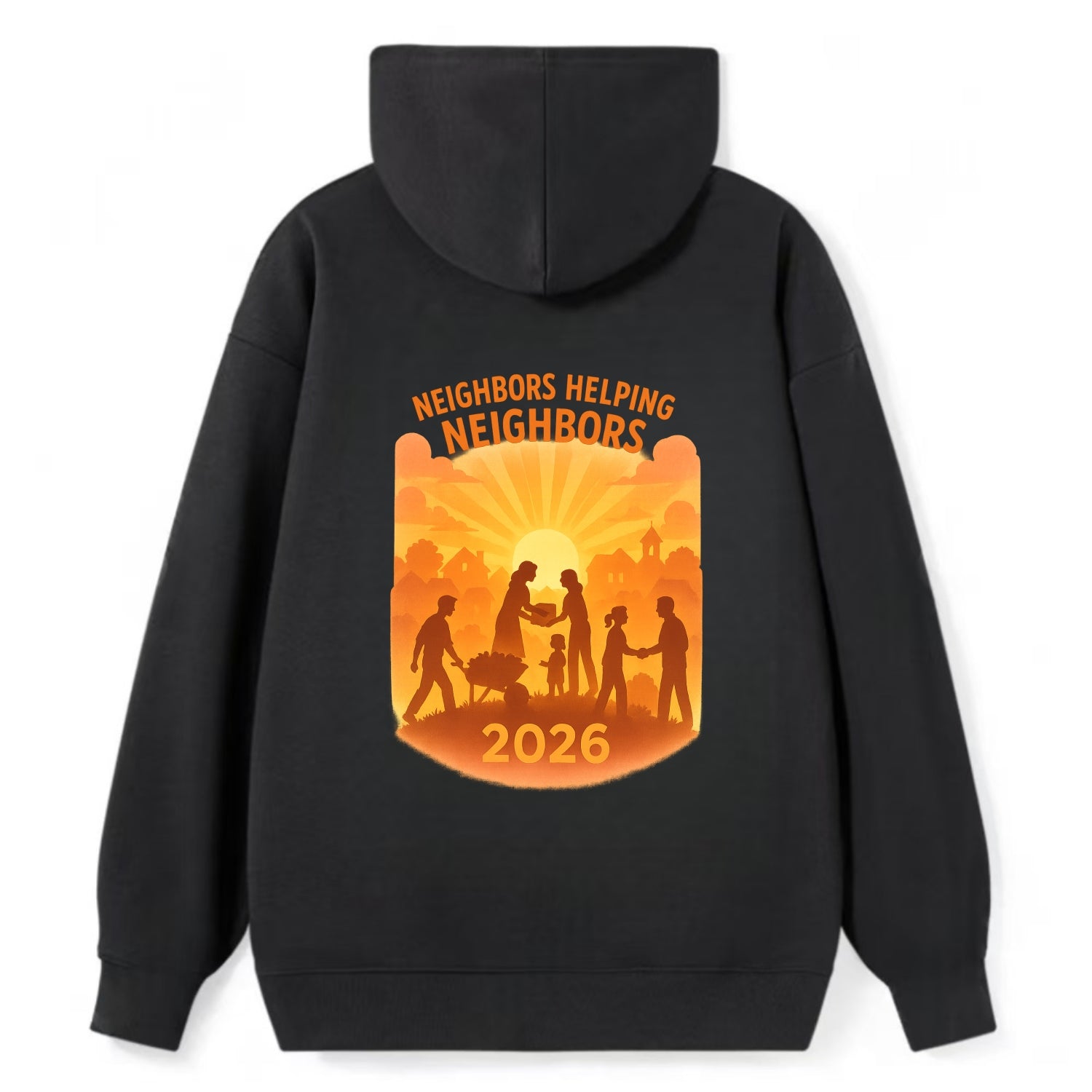 Local communities thriving with shared resources - "Neighbors Helping - Classic Pullover Hoodie - Black