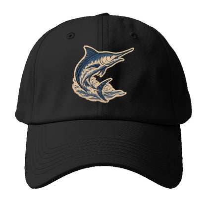 SWORDFISH MARLIN - leaping marlin in blue and silver , sport fishing - Baseball Cap For Big Heads - Black