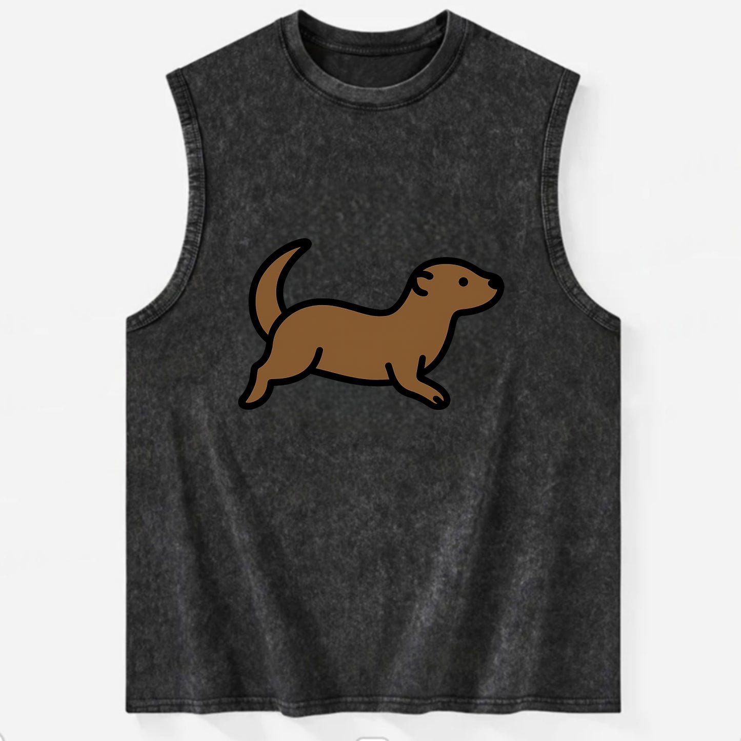 Otter - Brown sleek swimming pose flat side profile - Vintage Washed Tank - Black