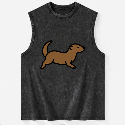 Otter - Brown sleek swimming pose flat side profile - Vintage Washed Tank - Black