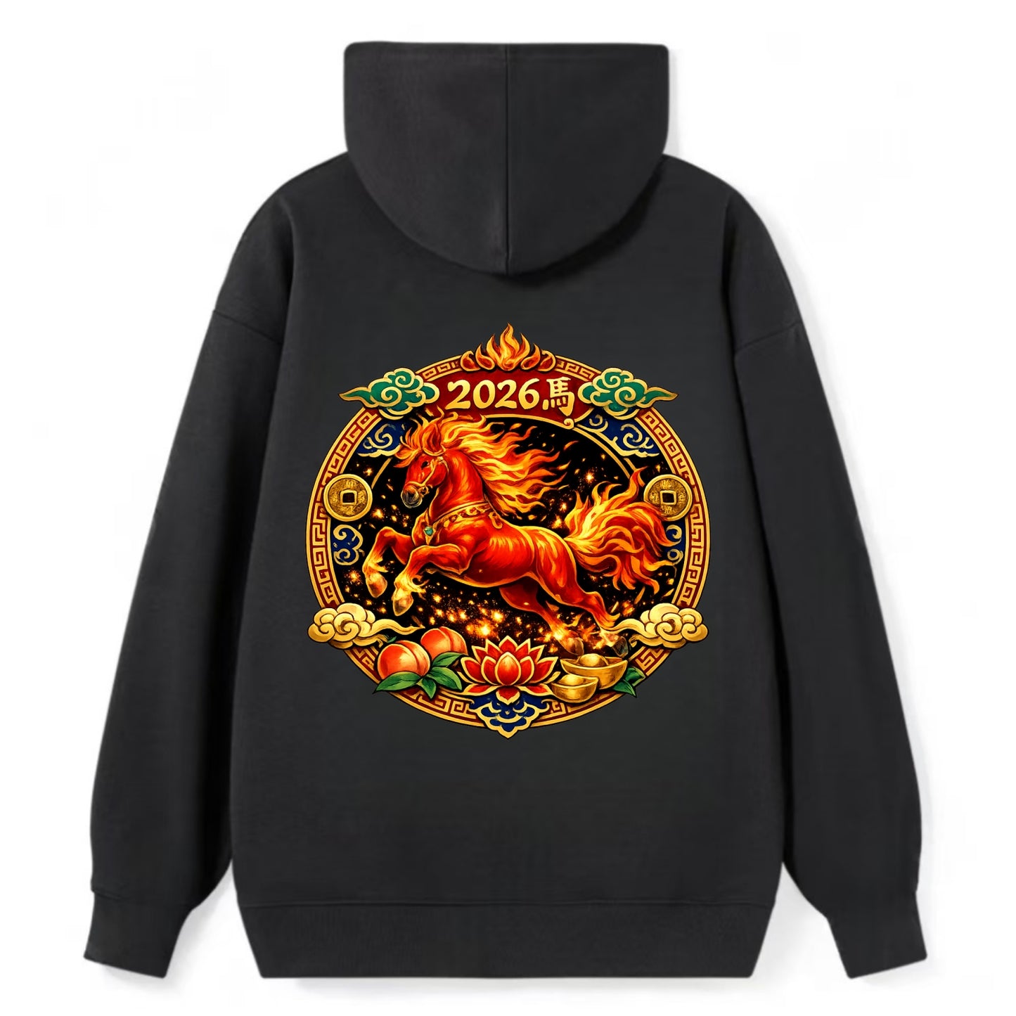 FIRE HORSE | Flaming mane and tail horse | Blazing orange and red colors - Classic Pullover Hoodie - Black