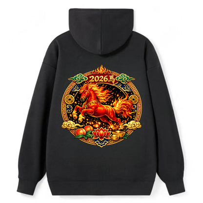 FIRE HORSE | Flaming mane and tail horse | Blazing orange and red colors - Classic Pullover Hoodie - Black