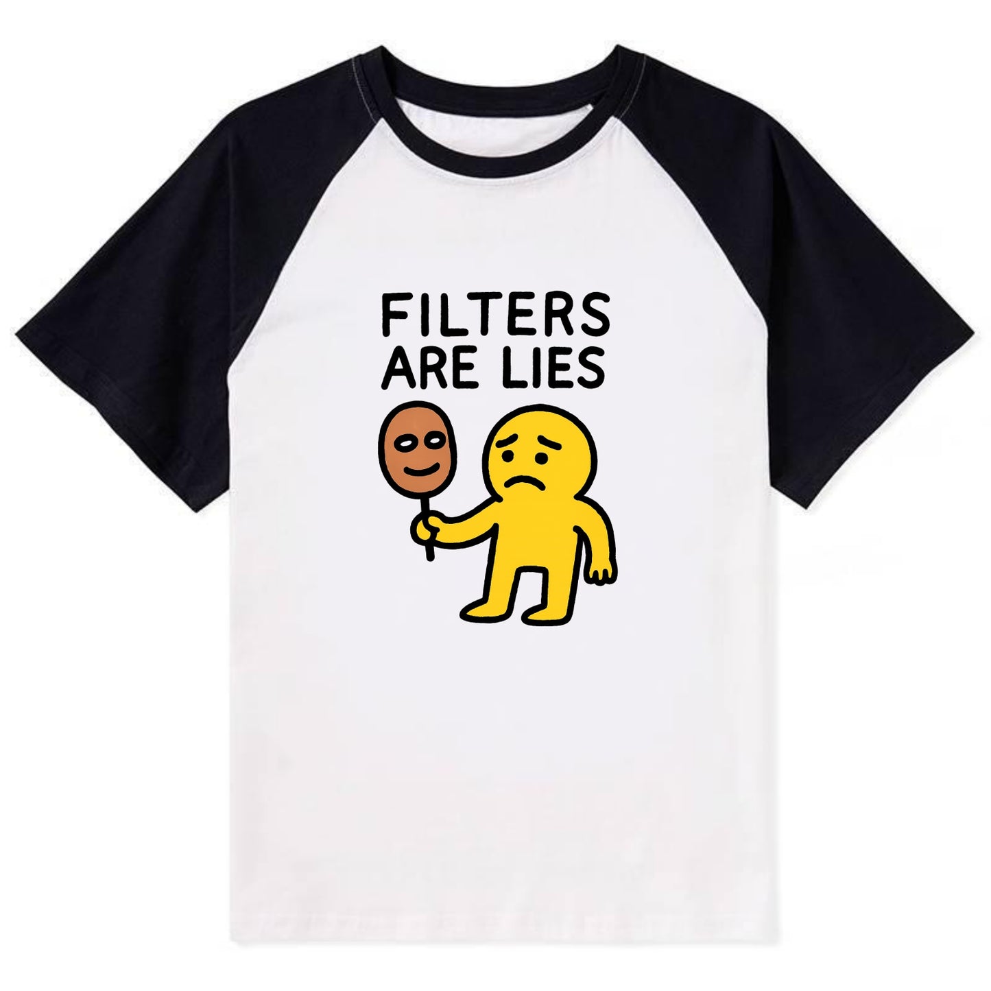 FILTERS ARE LIES | Mask arguing with face - Contrast Raglan T-shirt - Black