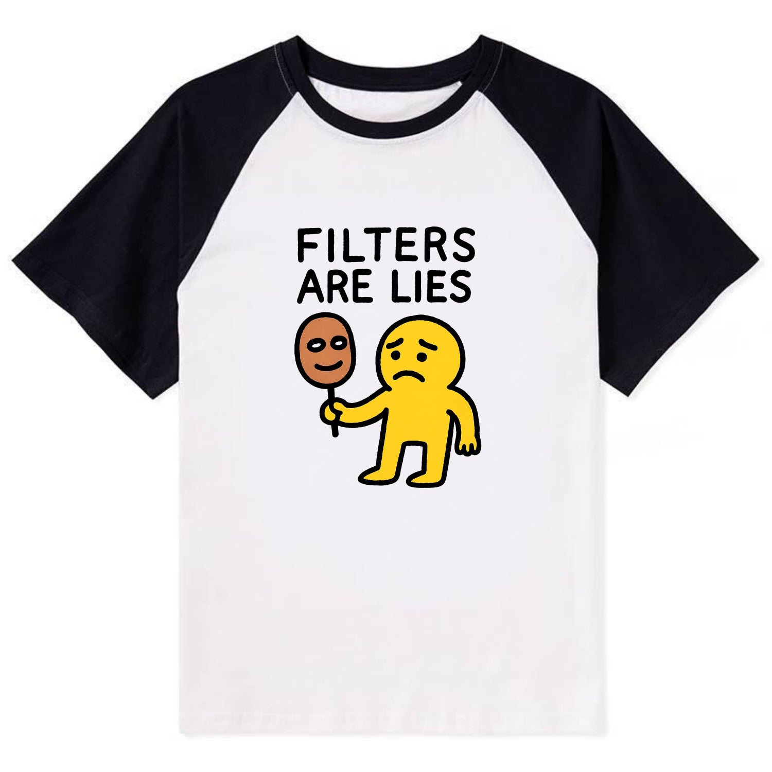 FILTERS ARE LIES | Mask arguing with face - Contrast Raglan T-shirt - Black