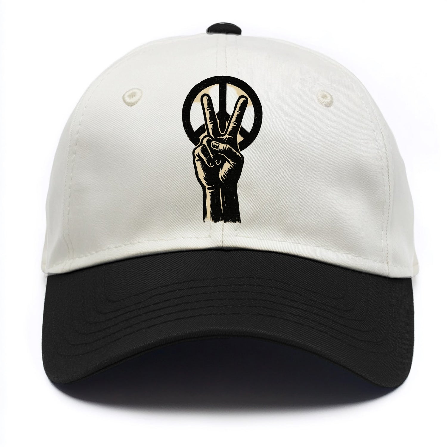 Peace sign hand gesture - anti-war movement ink brushstrokes - Two Tone Cap - Black