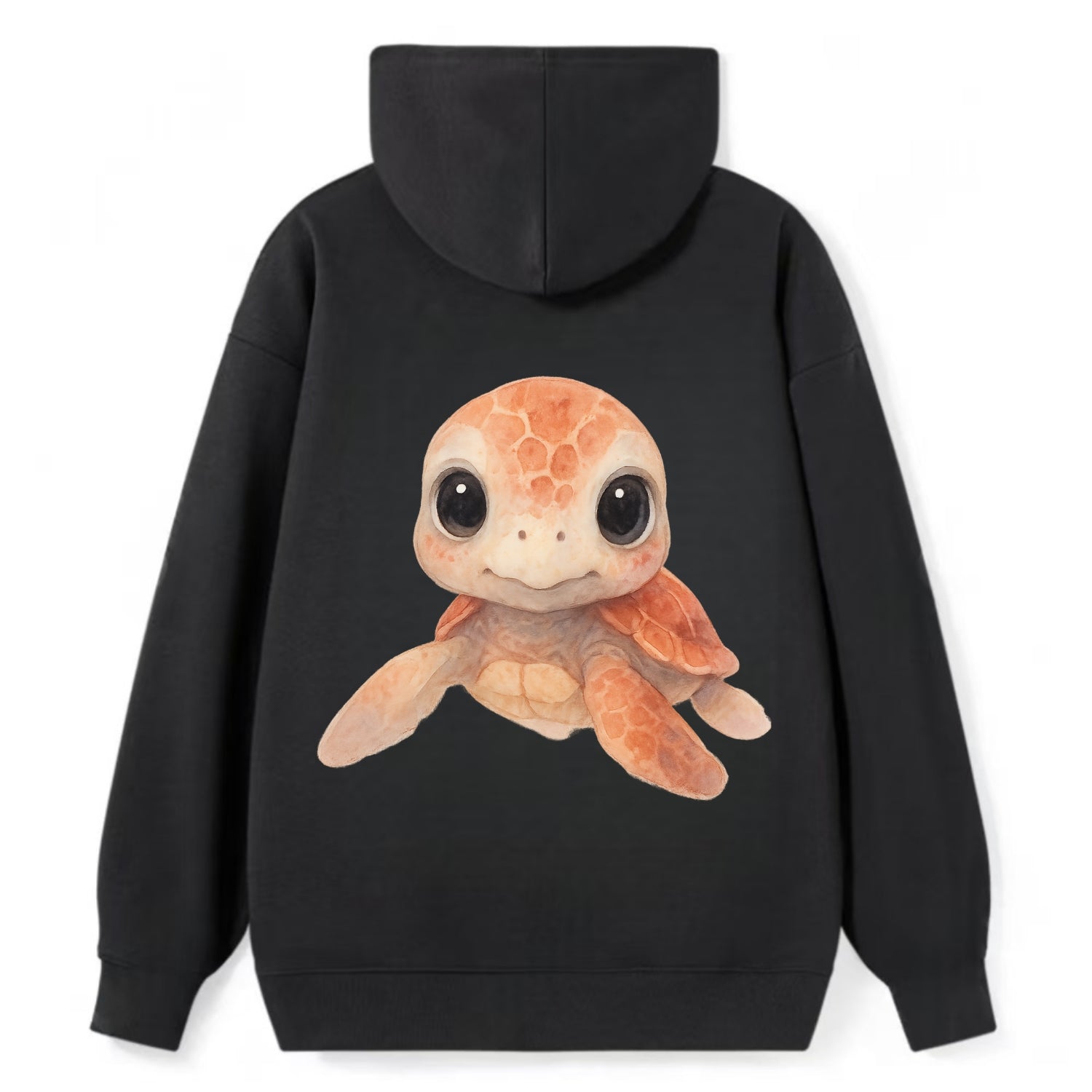 Baby Loggerhead Turtle - reddish-brown shell, big round dark eyes, chunky - Classic Pullover Hoodie - Black