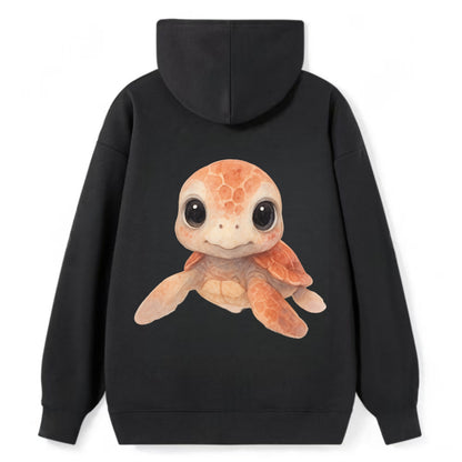 Baby Loggerhead Turtle - reddish-brown shell, big round dark eyes, chunky - Classic Pullover Hoodie - Black