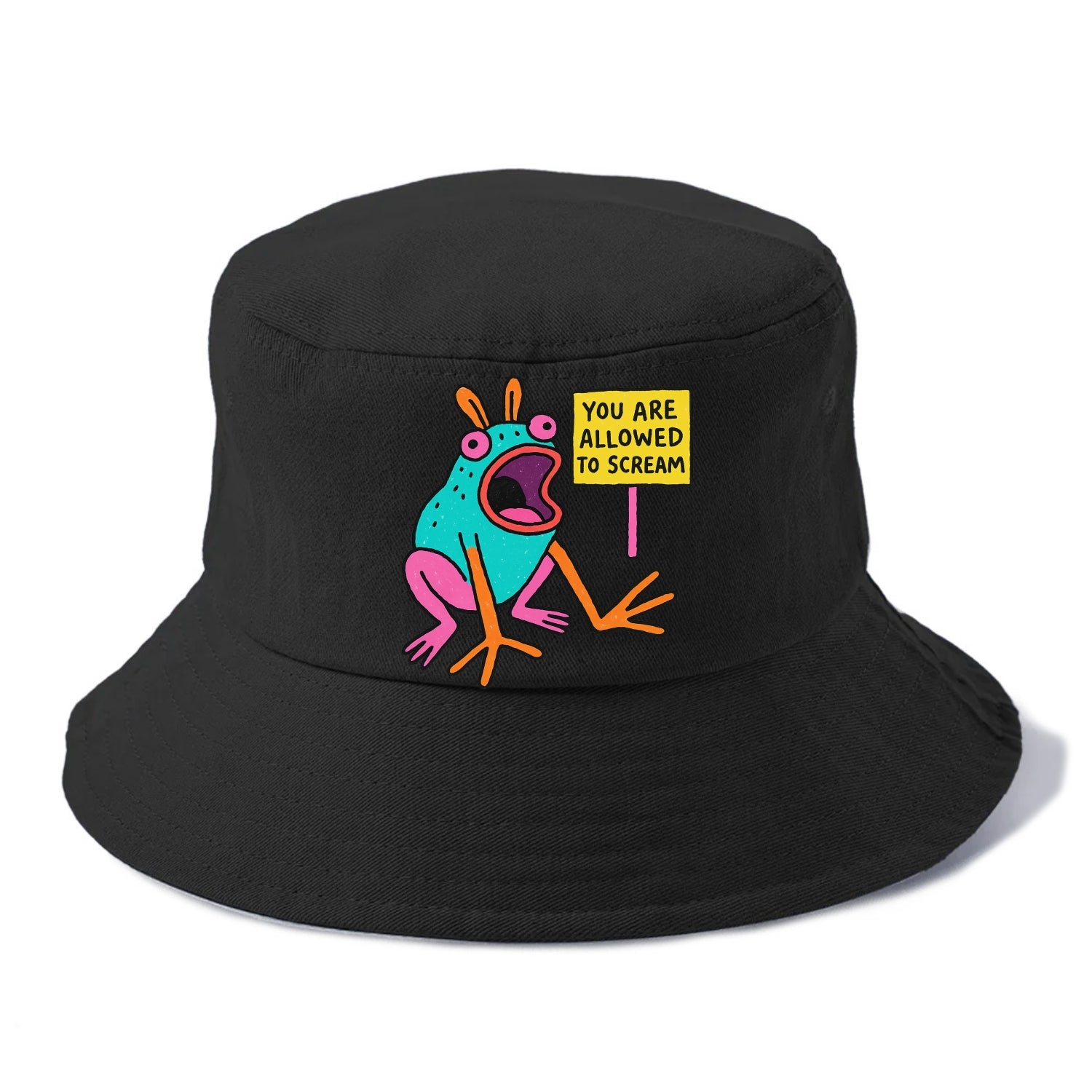 YOU ARE ALLOWED TO SCREAM | Open-mouthed frog mid-scream - Bucket Hat - Black