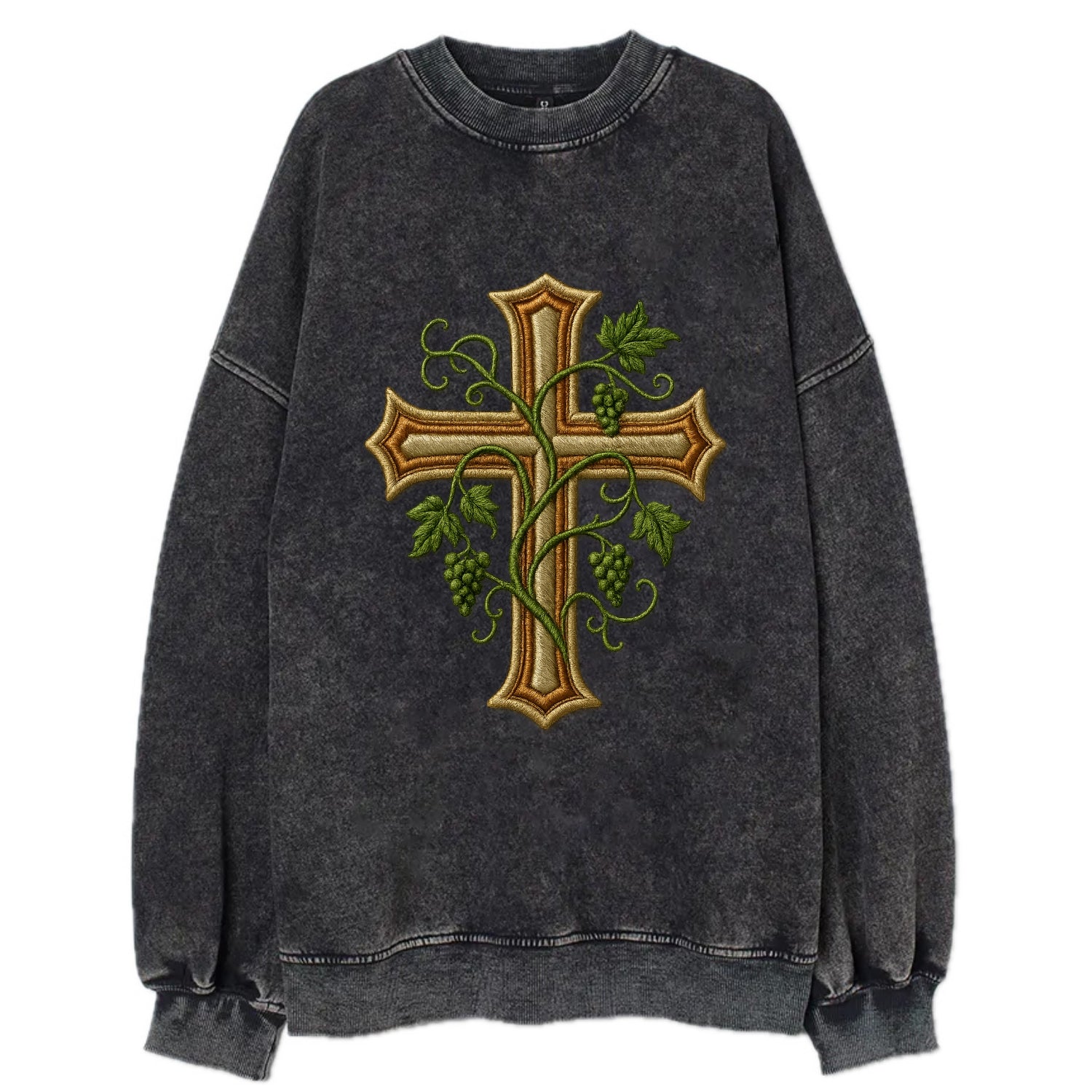 Vine Cross  - Vintage Sweatshirt - Black