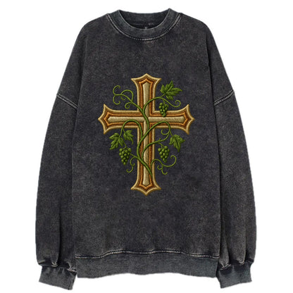 Vine Cross  - Vintage Sweatshirt - Black