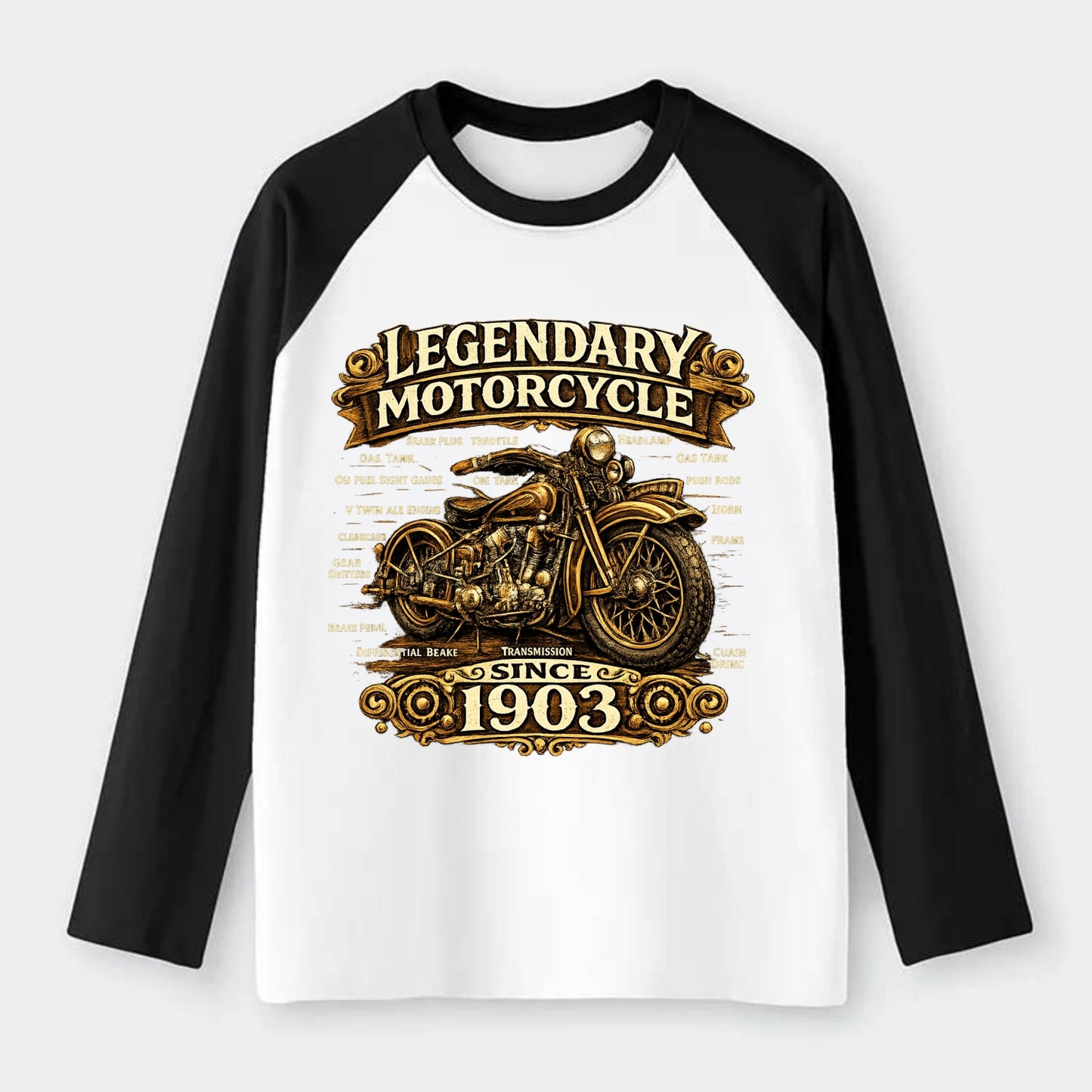 Legendary Motorcycle 1903 - Raglan Long Sleeve T-Shirt - Black