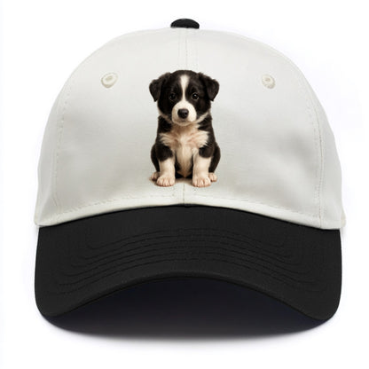 Baby Border Collie Puppy - black and white, intense smart eyes, athletic build, - Two Tone Cap - Black