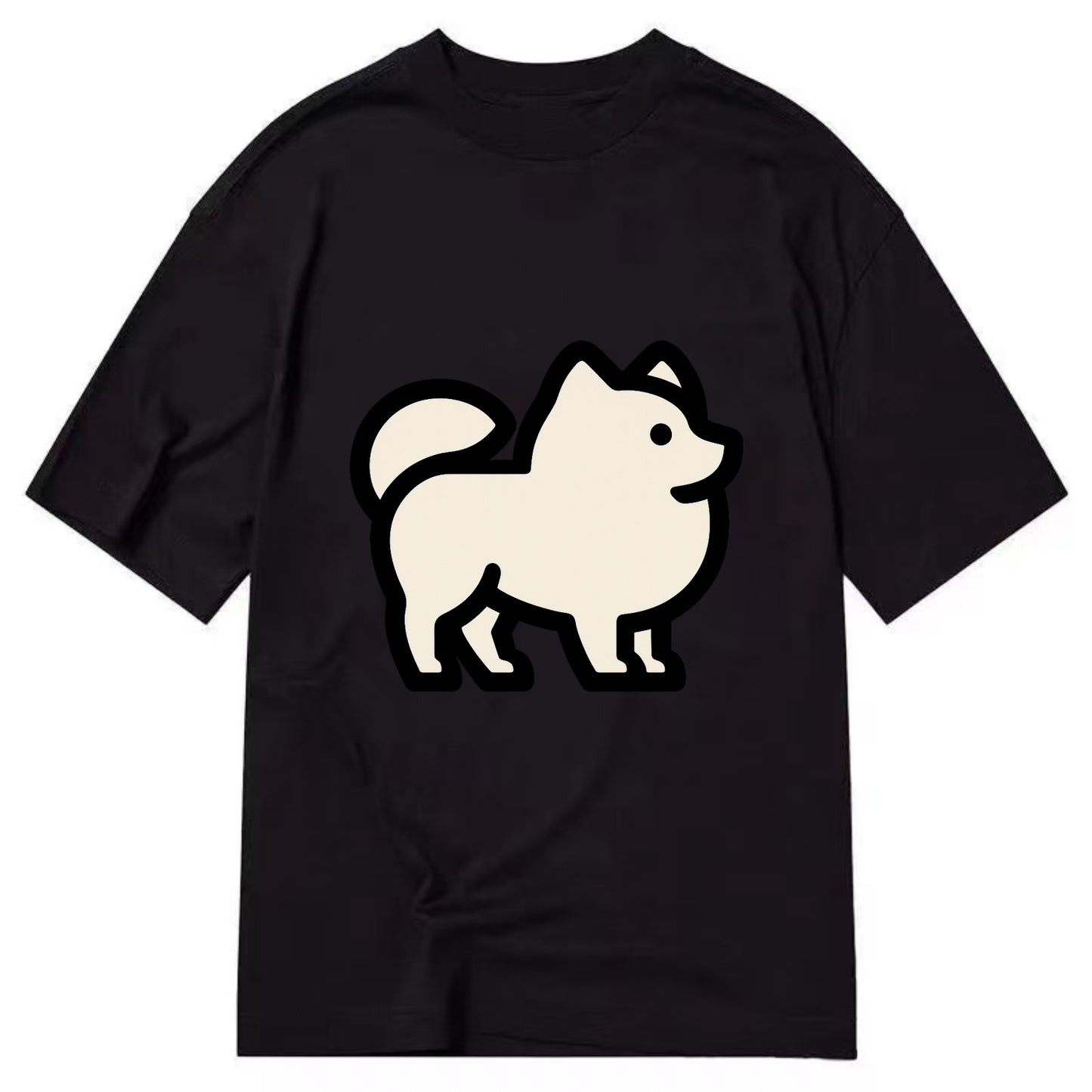 Pomeranian - Modern tiny fluffy logo wit - Classic T-shirt - Black