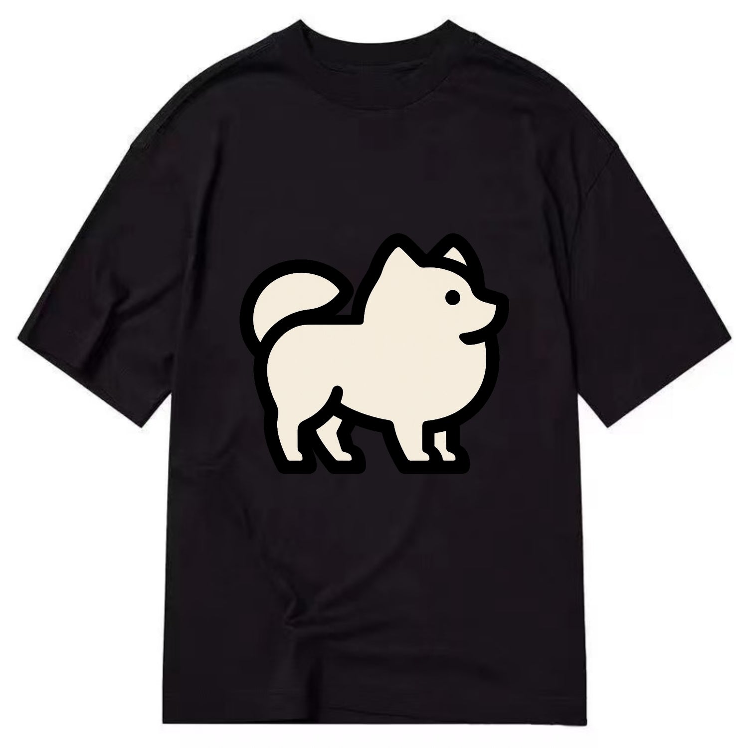 Pomeranian - Modern tiny fluffy logo wit - Classic T-shirt - Black