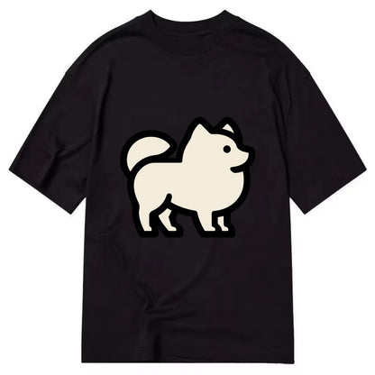 Pomeranian - Modern tiny fluffy logo wit - Classic T-shirt - Black