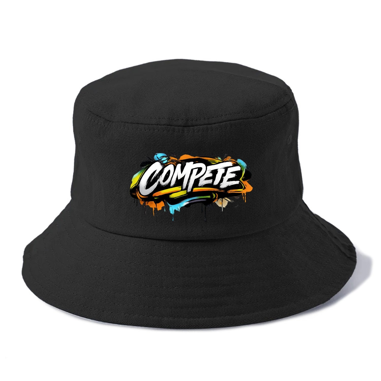 Bold typography design - "COMPETE" - competitive spirit, love the game - Bucket Hat - Black