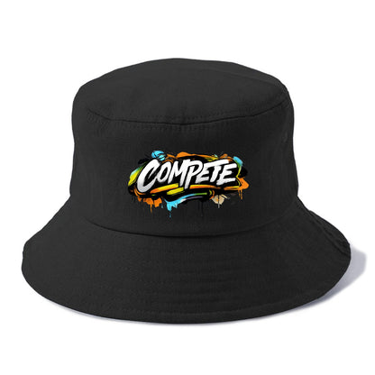 Bold typography design - "COMPETE" - competitive spirit, love the game - Bucket Hat - Black
