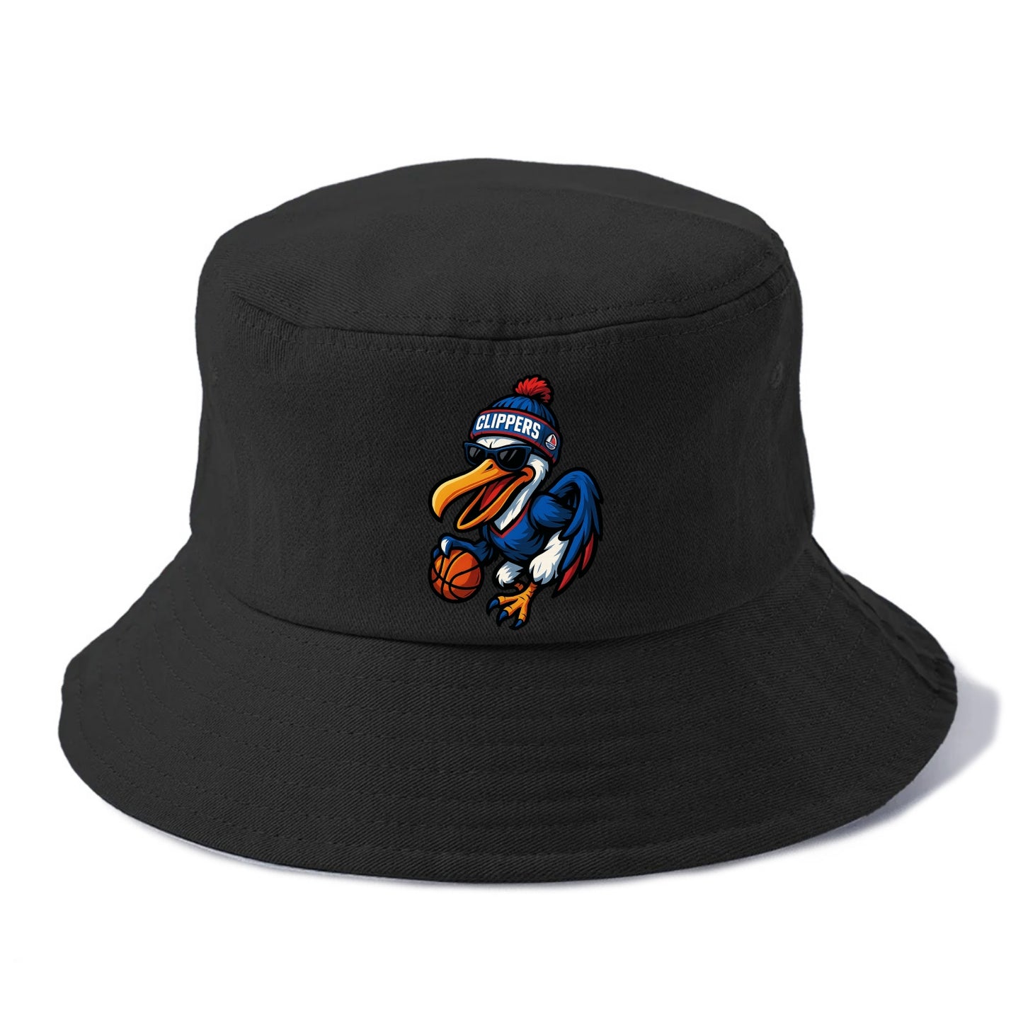 Los Angeles Pelican wearing Clippers beanie with sailboat patch and wayfarer sunglasses - Bucket Hat - Black