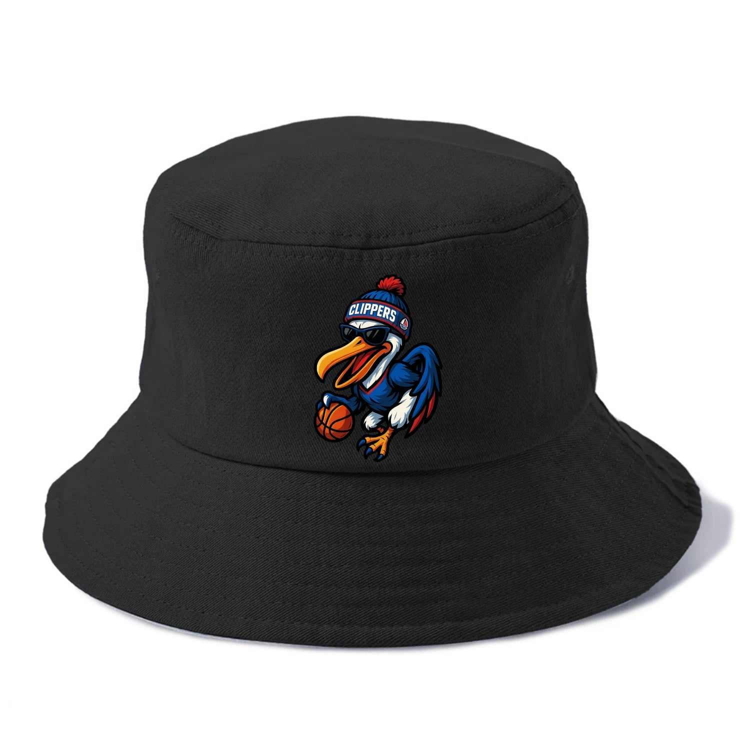 Los Angeles Pelican wearing Clippers beanie with sailboat patch and wayfarer sunglasses - Bucket Hat - Black
