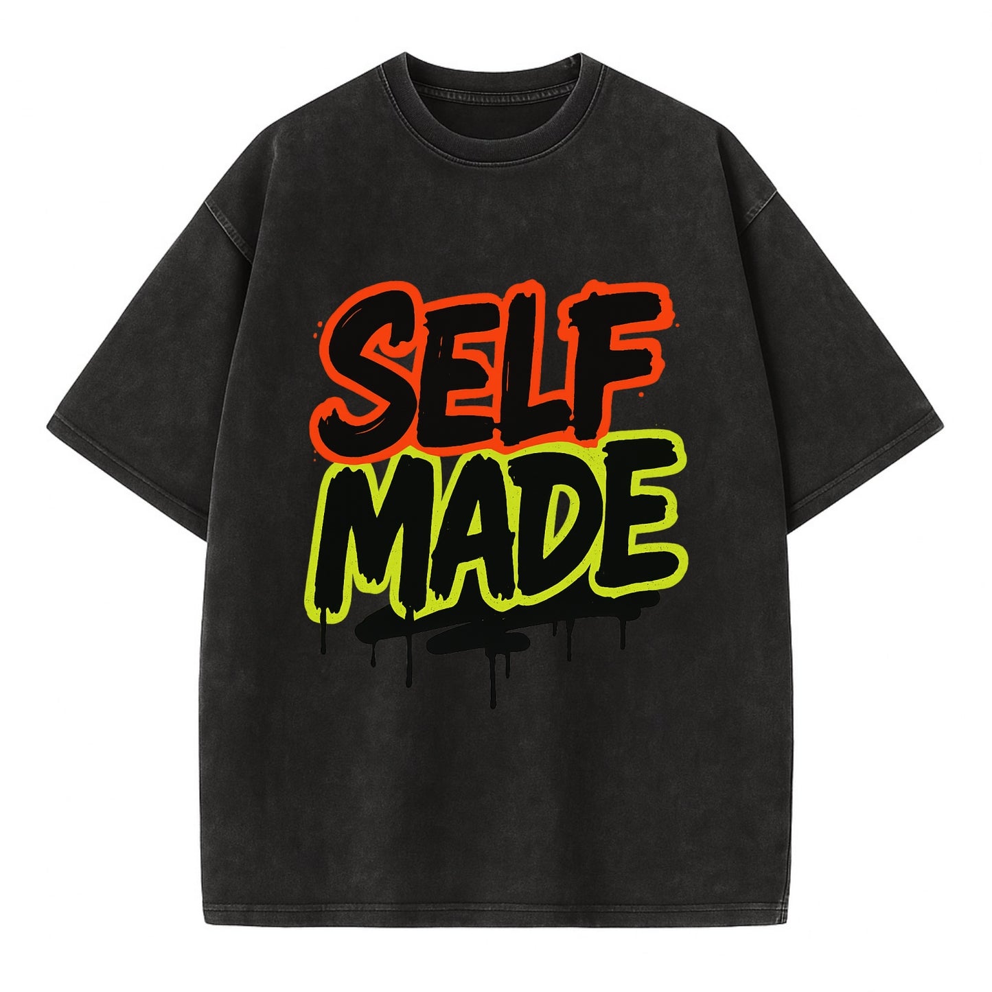 Bold typography design - "SELF MADE" - built from nothing, earned success - Vintage T-shirt - Black