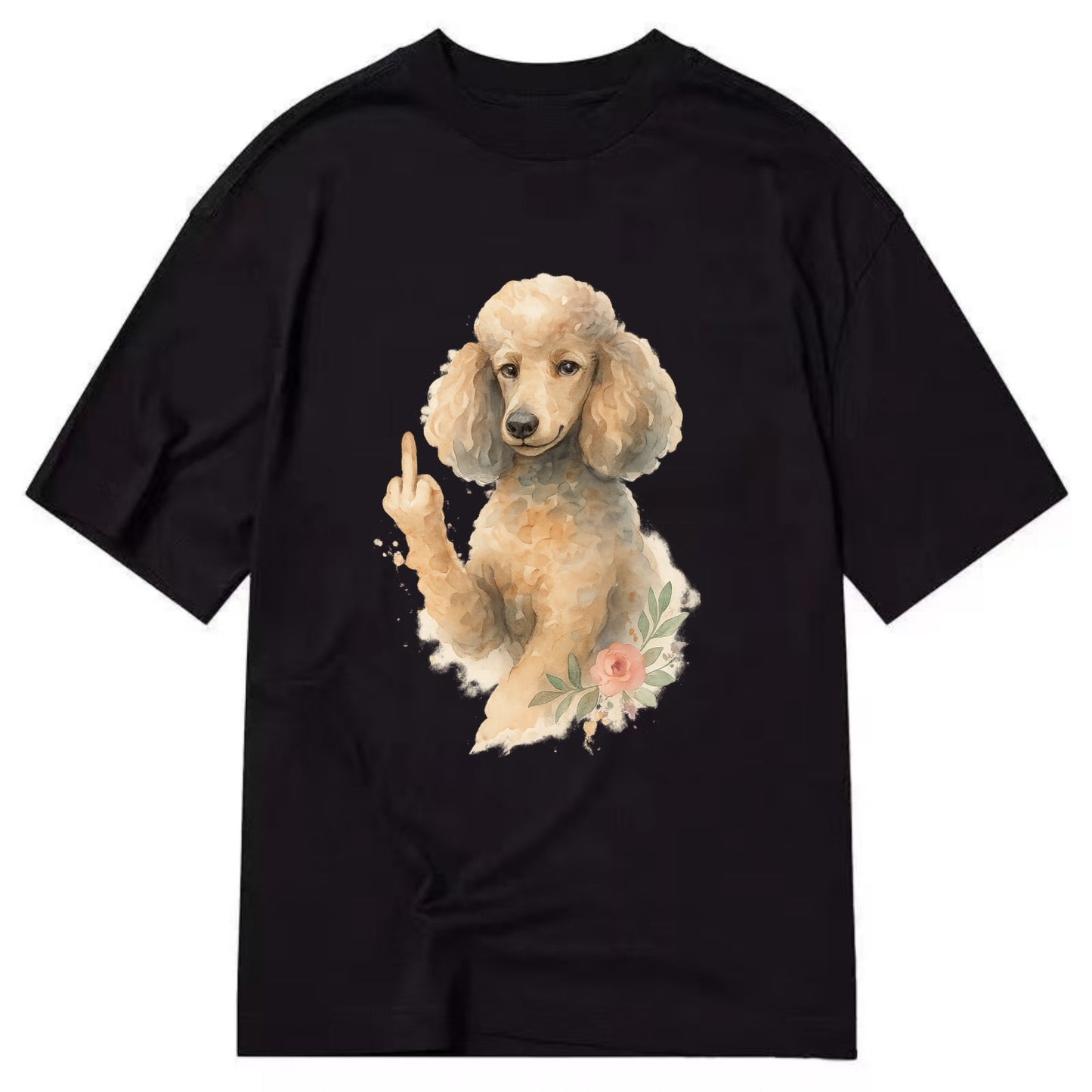 Standard Poodle with curly styled coat, intelligent face, fancy paw giving finger - Classic T-shirt - Black