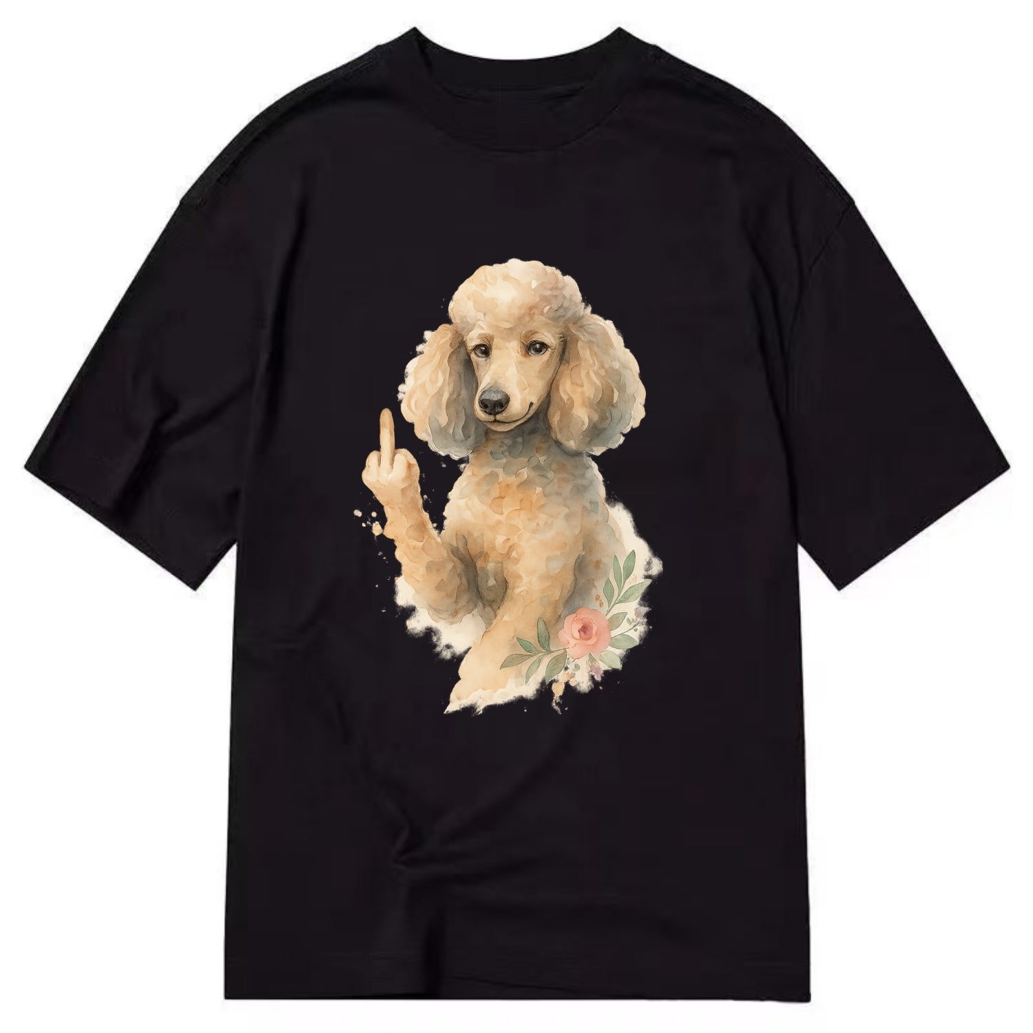 Standard Poodle with curly styled coat, intelligent face, fancy paw giving finger - Classic T-shirt - Black