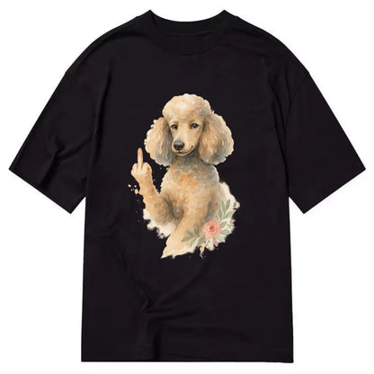 Standard Poodle with curly styled coat, intelligent face, fancy paw giving finger - Classic T-shirt - Black