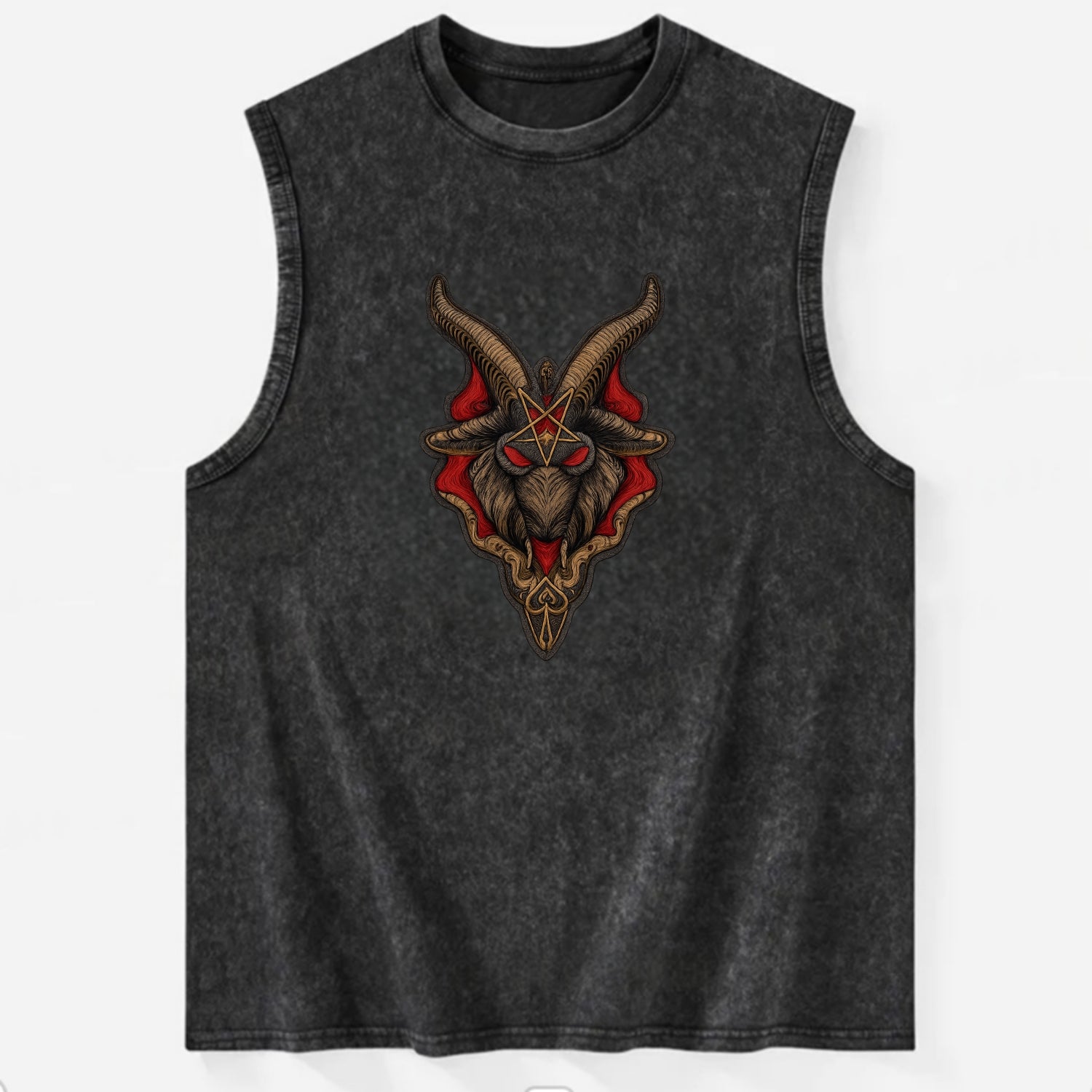 BAPHOMET HEAD - goat head symbol in black and red , occult - Vintage Washed Tank - Black