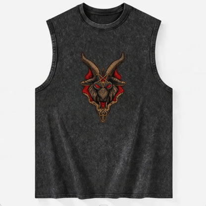 BAPHOMET HEAD - goat head symbol in black and red , occult - Vintage Washed Tank - Black