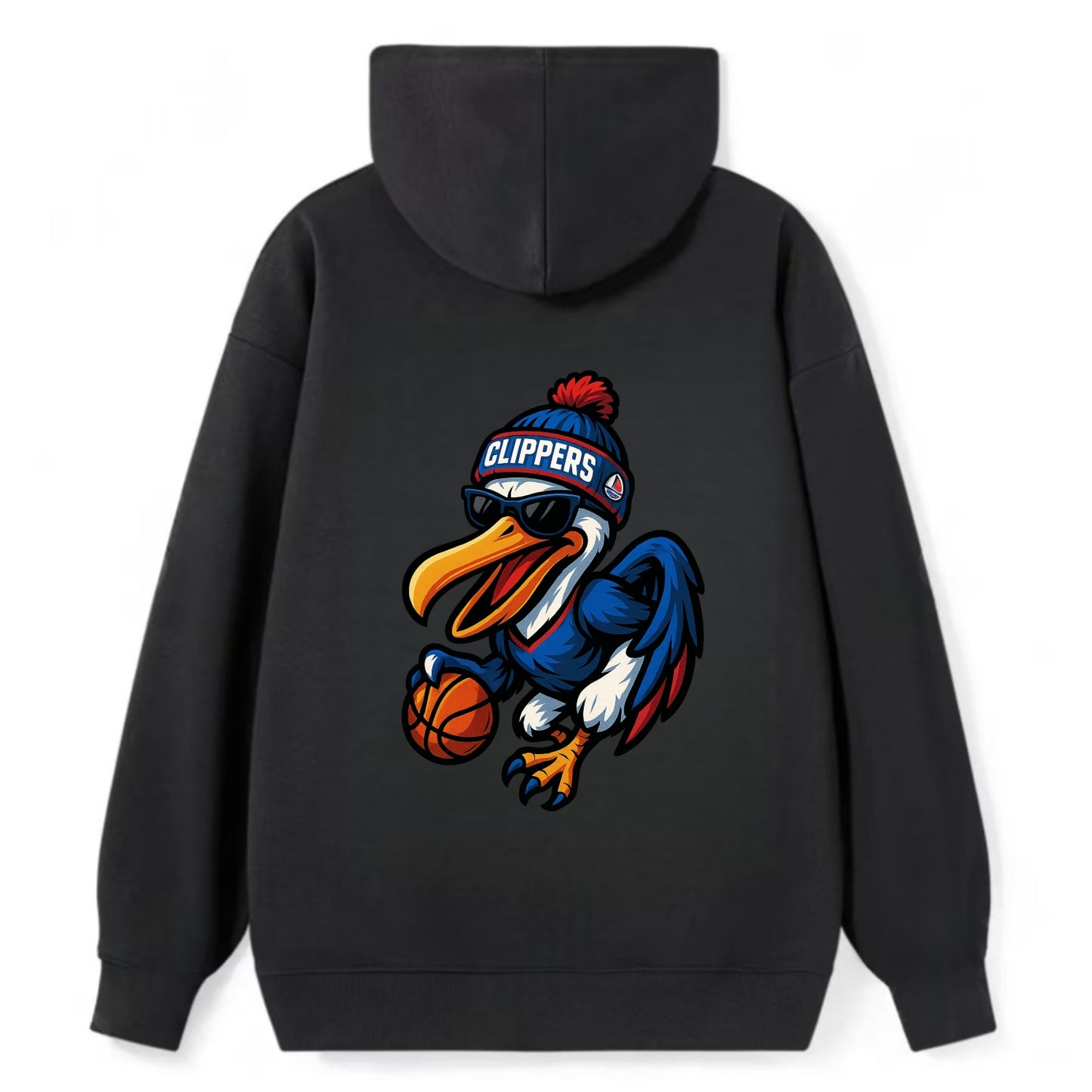 Los Angeles Pelican wearing Clippers beanie with sailboat patch and - Classic Pullover Hoodie - Black