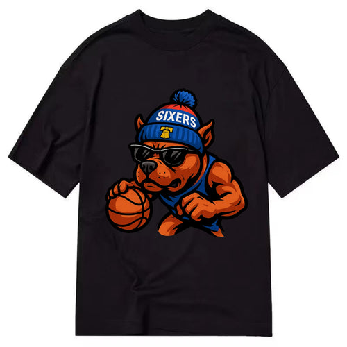 Philly Pitbull wearing Sixers beanie with Liberty Bell and wayfarer sunglasses - Classic T-shirt