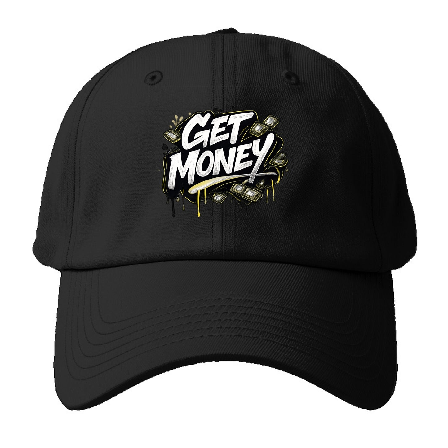 Bold typography design - "GET MONEY" - pursuit of wealth, earning - Baseball Cap - Black