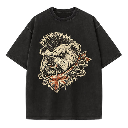 PUNK BULLDOG | British bulldog with mohawk | Safety pins through collar | Union - Vintage T-shirt - Black