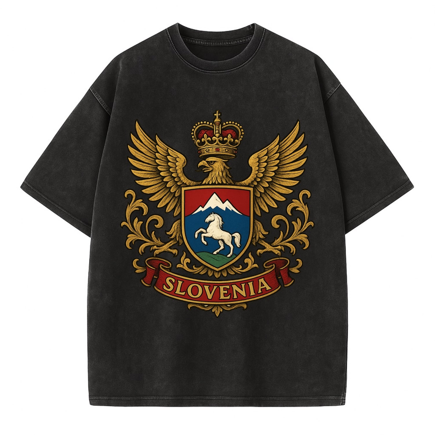 Slovenia Heritage Badge  - Vintage T-shirt - Black