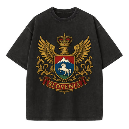 Slovenia Heritage Badge  - Vintage T-shirt - Black