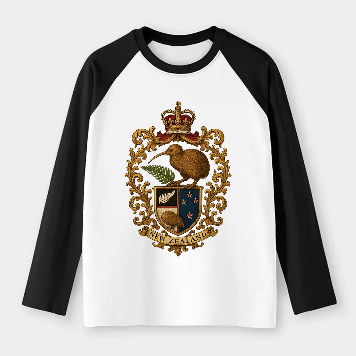 New Zealand Kiwi Emblem - Raglan Long Sleeve T-Shirt - Black