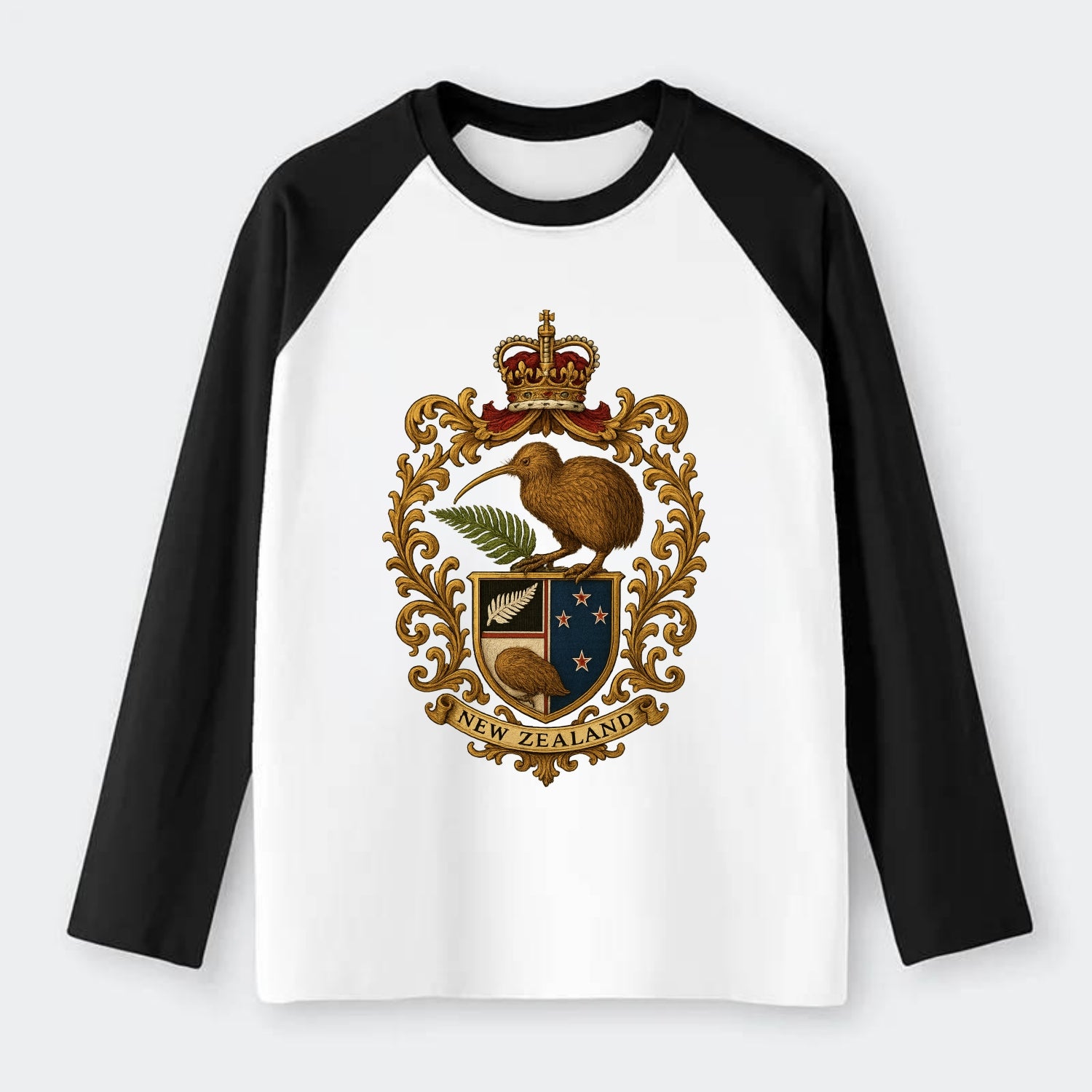 New Zealand Kiwi Emblem - Raglan Long Sleeve T-Shirt - Black
