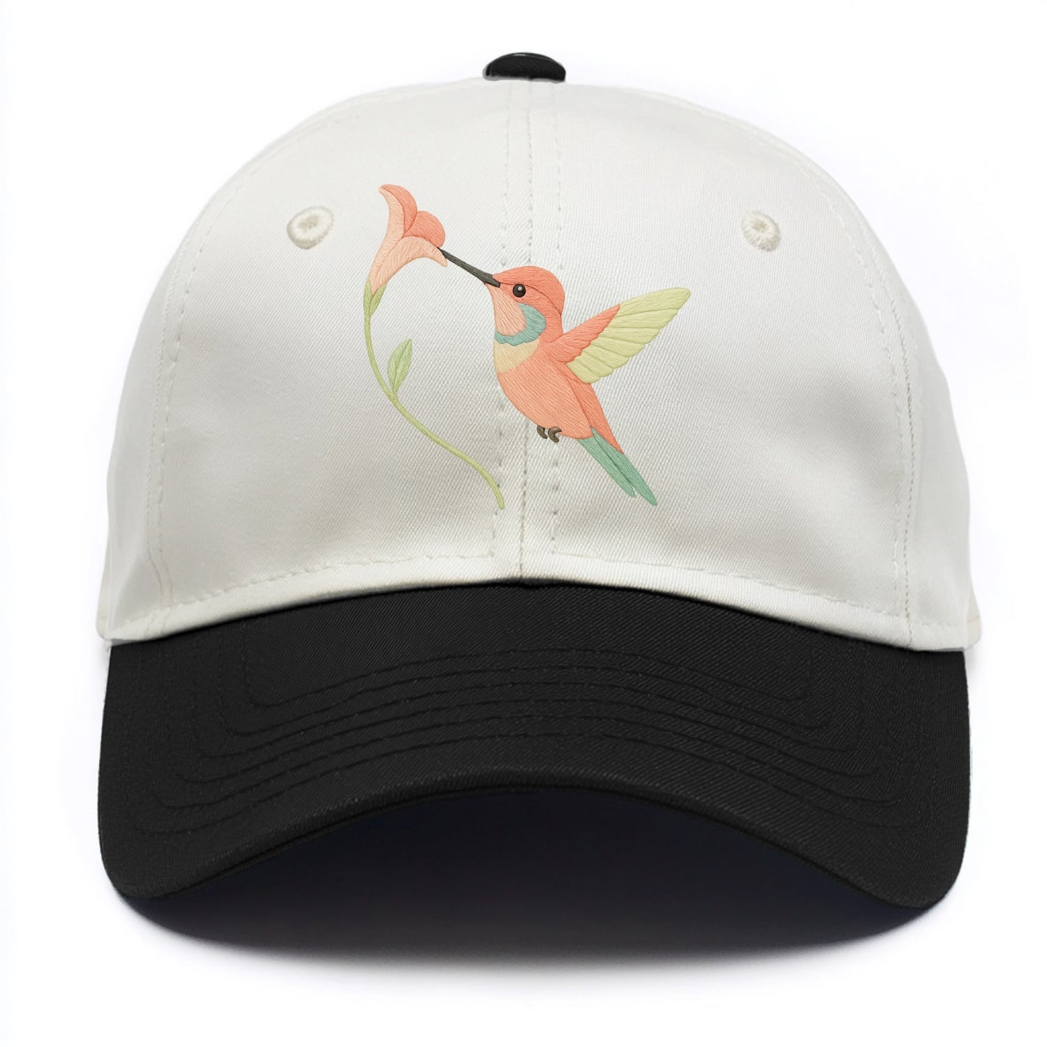 Coral Hummingbird - Two Tone Cap - Black