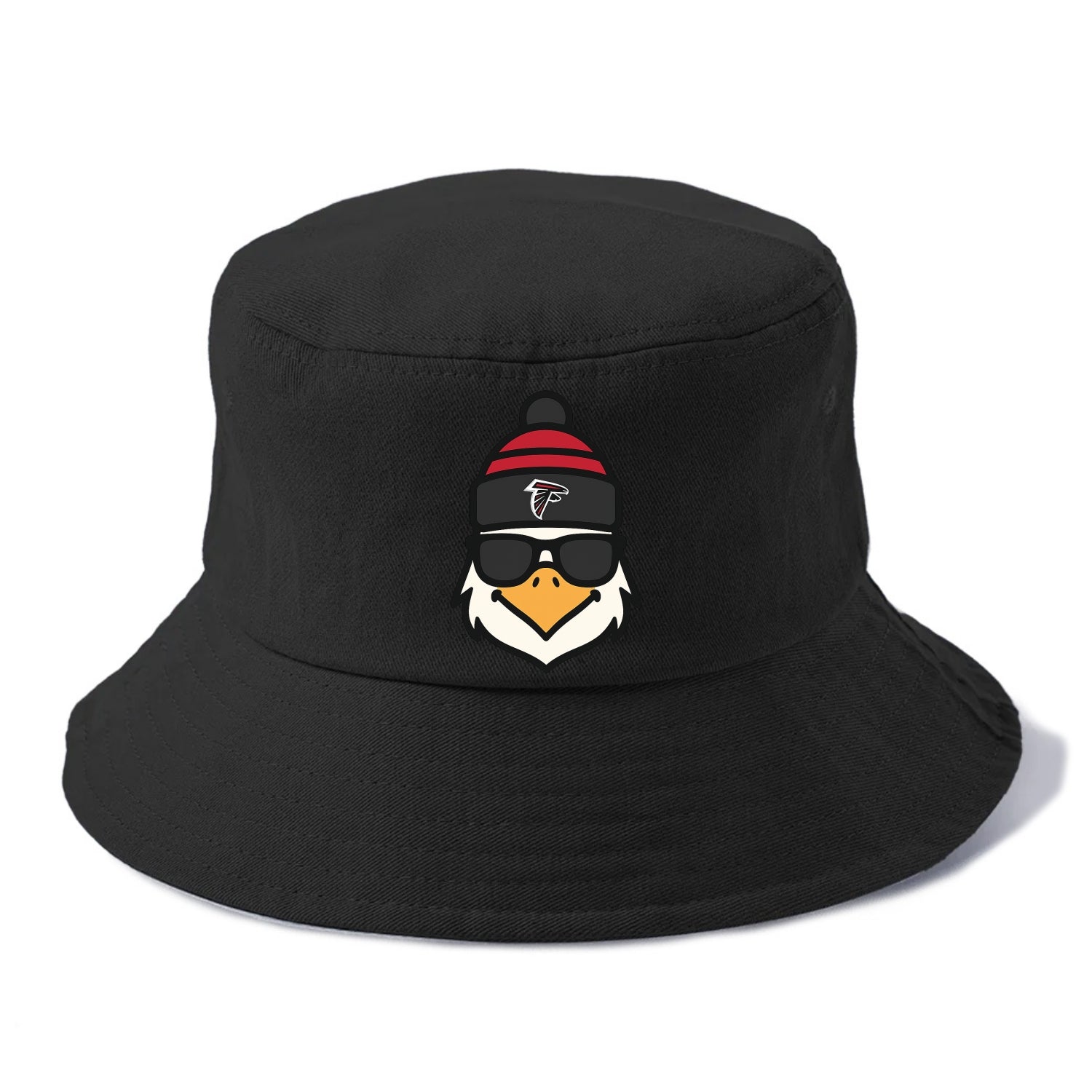 Atlanta Falcon wearing Falcons red and black beanie with pom pom and wayfarer - Bucket Hat - Black