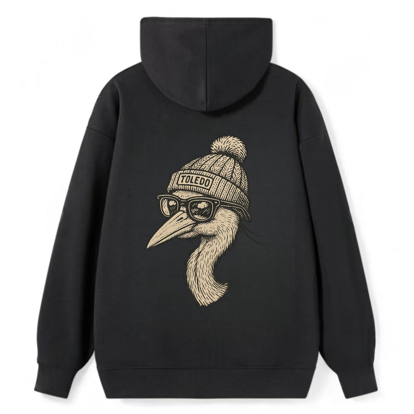 Toledo Great Blue Heron wearing Toledo beanie with pom pom and wayfarer - Classic Pullover Hoodie - Black