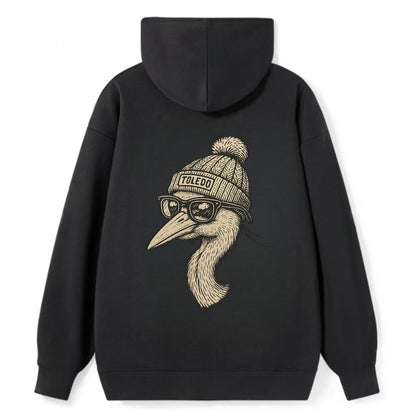 Toledo Great Blue Heron wearing Toledo beanie with pom pom and wayfarer - Classic Pullover Hoodie - Black